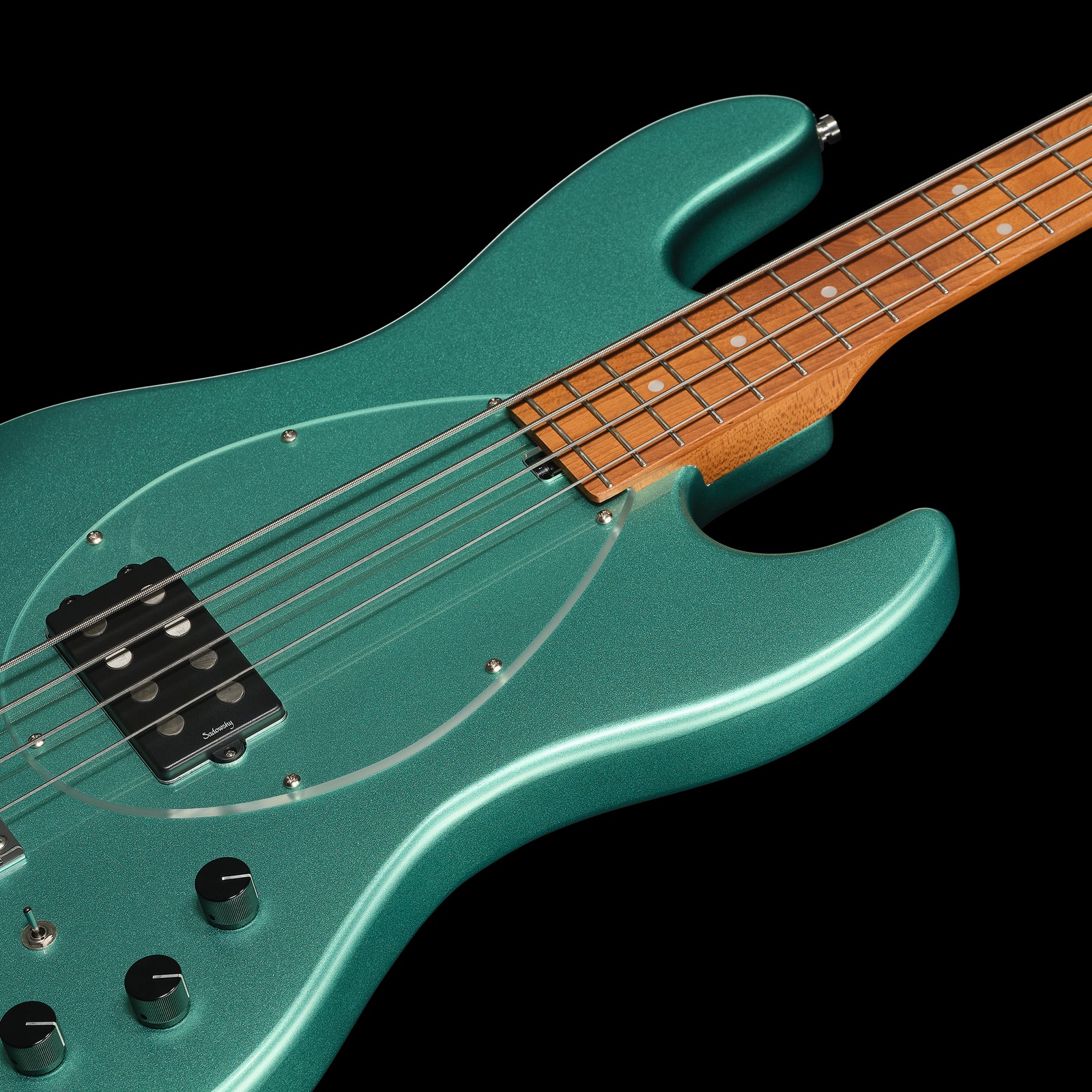 Humbucker and controls, Sadowsky MetroExpress 21 Vintage M4 Maple Green, electric bass guitar