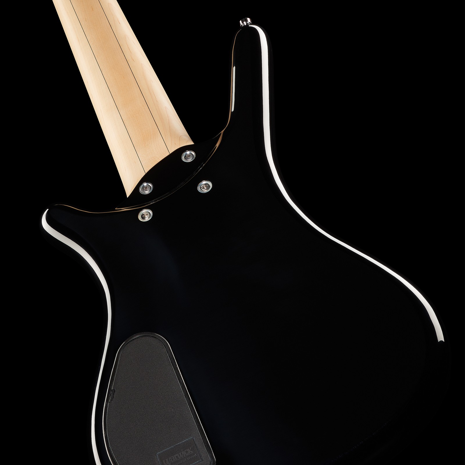 Rear view, Warwick RockBass Corvette Basic 6 Black Fretless, six-string fretless bass