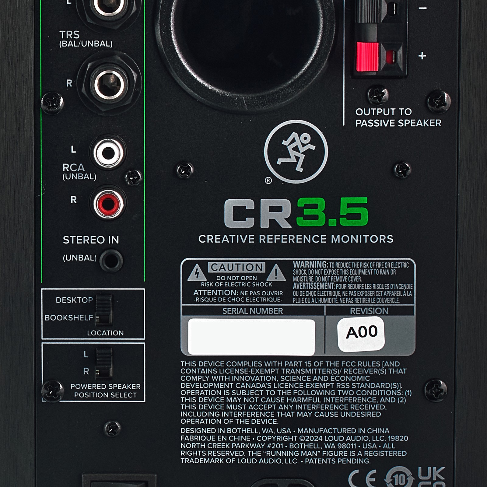Rückseite der Studiomonitore, Mackie CR3.5