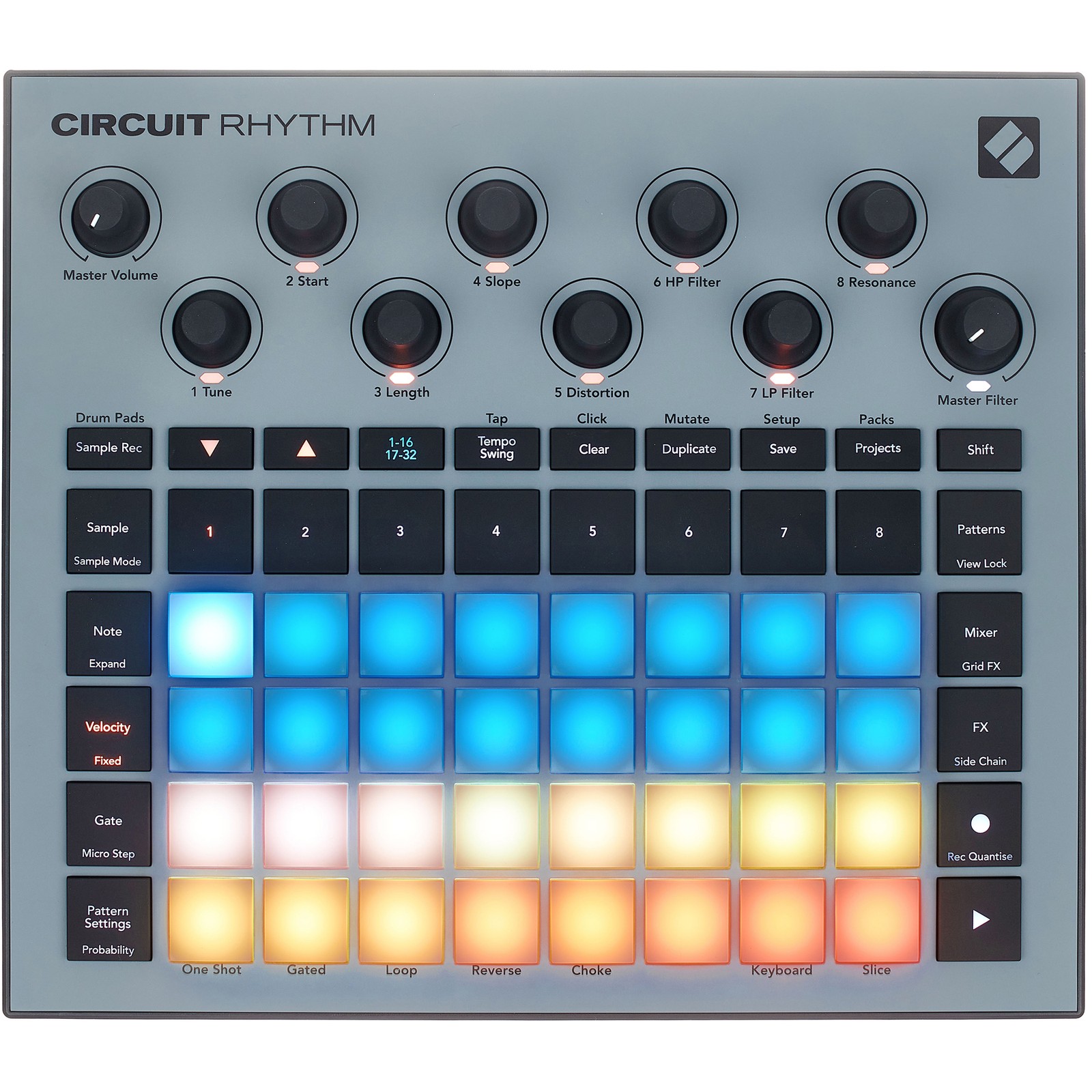 Logo auf Novation Circuit Rhythm von oben