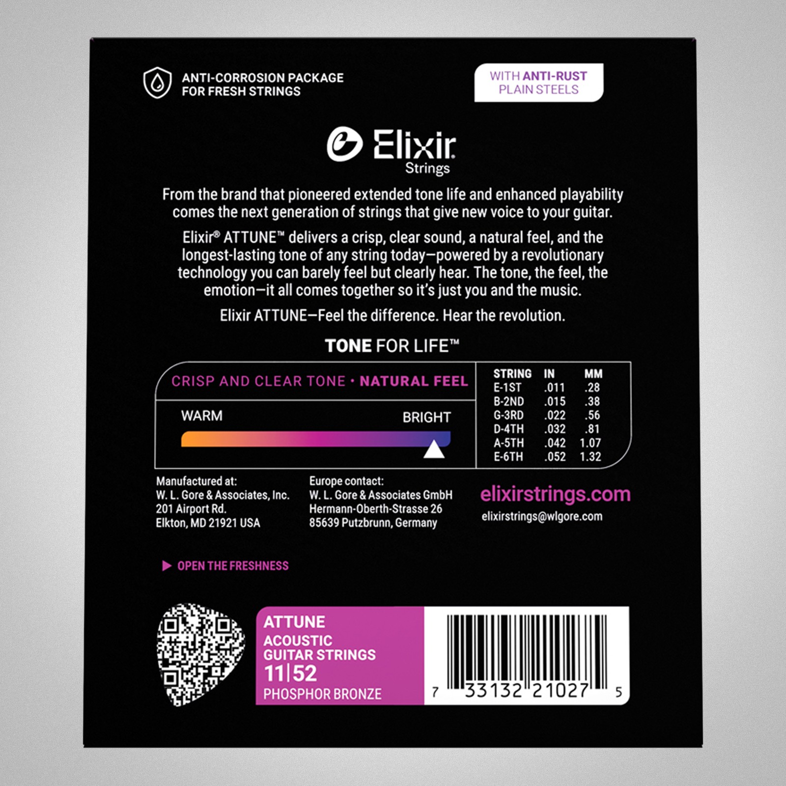 Elixir Attune 21027 Phosphor Bronze, Rückseite der Verpackung