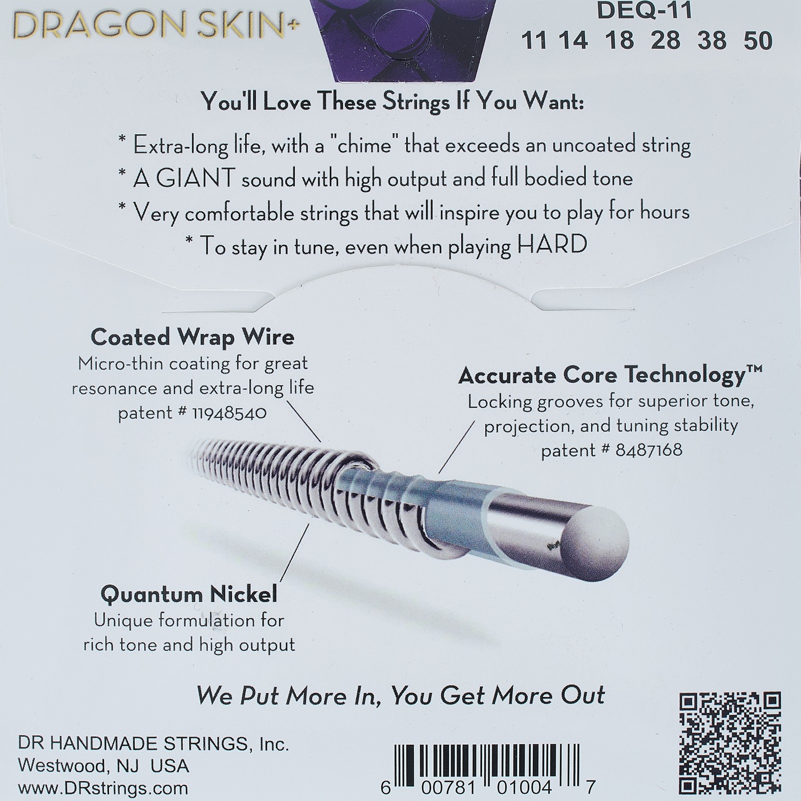 DR Strings Dragon Skin+ DEQ-11 Coated, Verpackung hinten