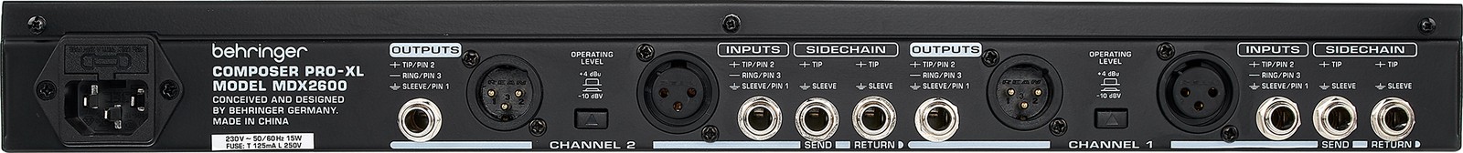 Back of the Behringer MDX2600 V2 dynamic processor