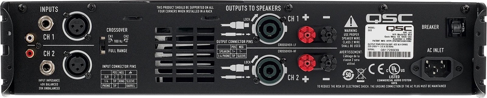 Rückseite der QSC GX 5 Endstufe