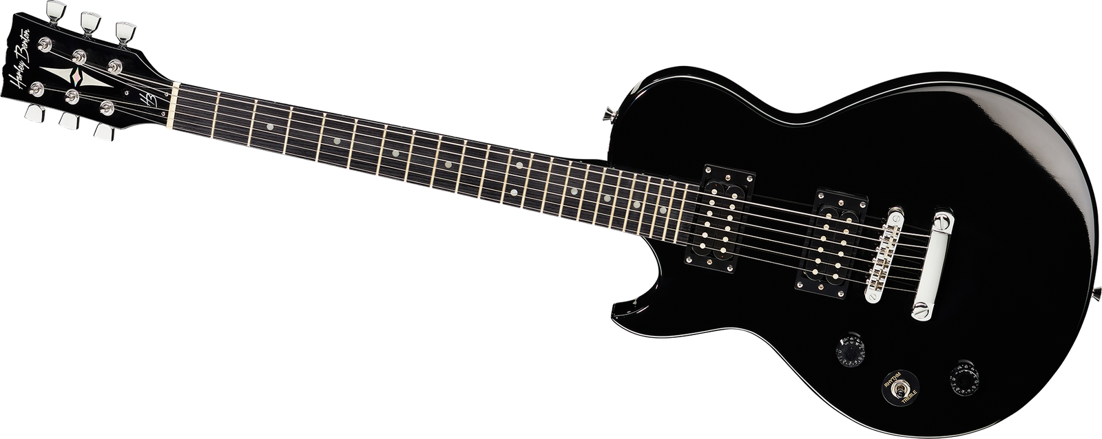 Schwarze E-Gitarre HHarley Benton SC-200LH BK Student Series Frontansicht