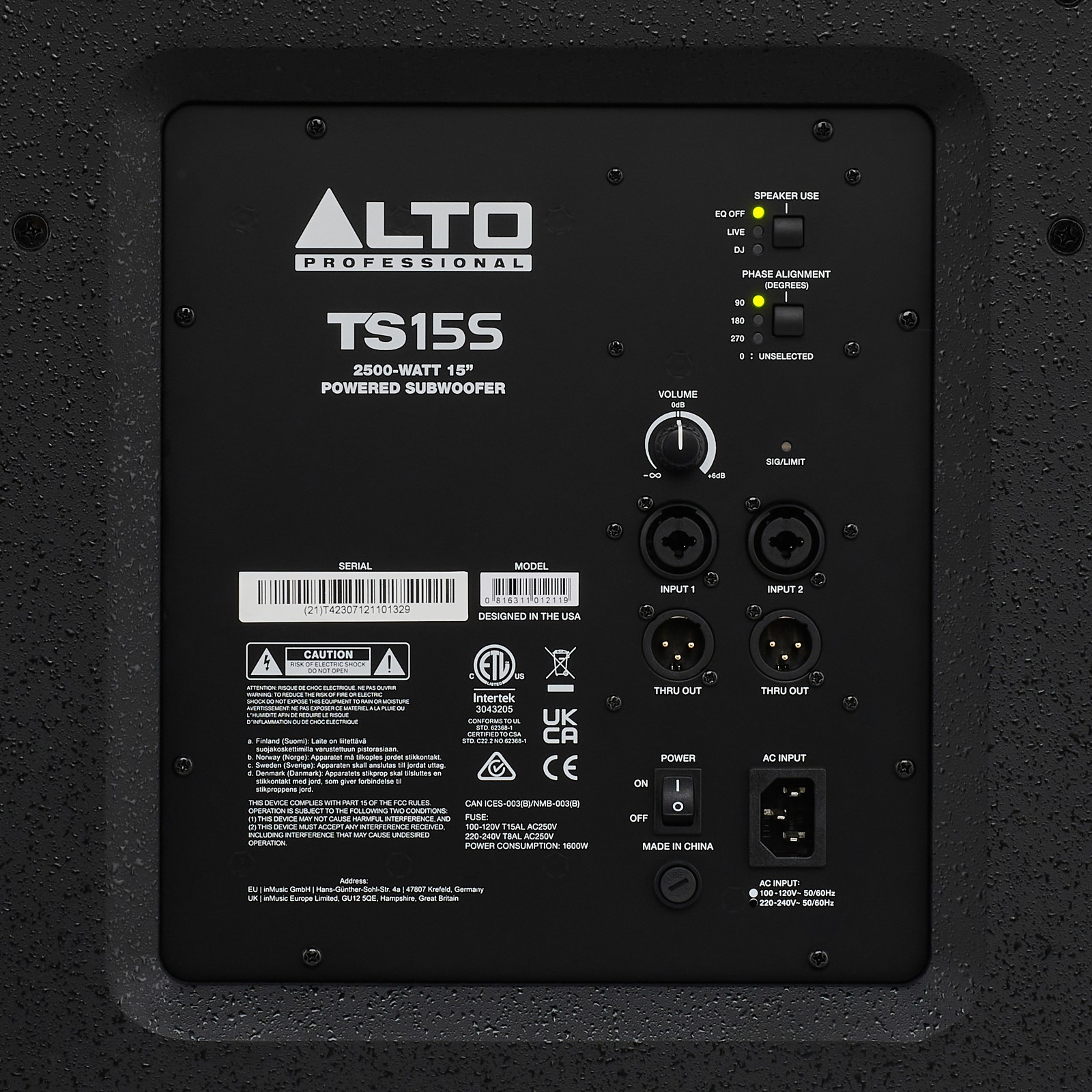 Alto TS 15S Subwoofer, Rückseite