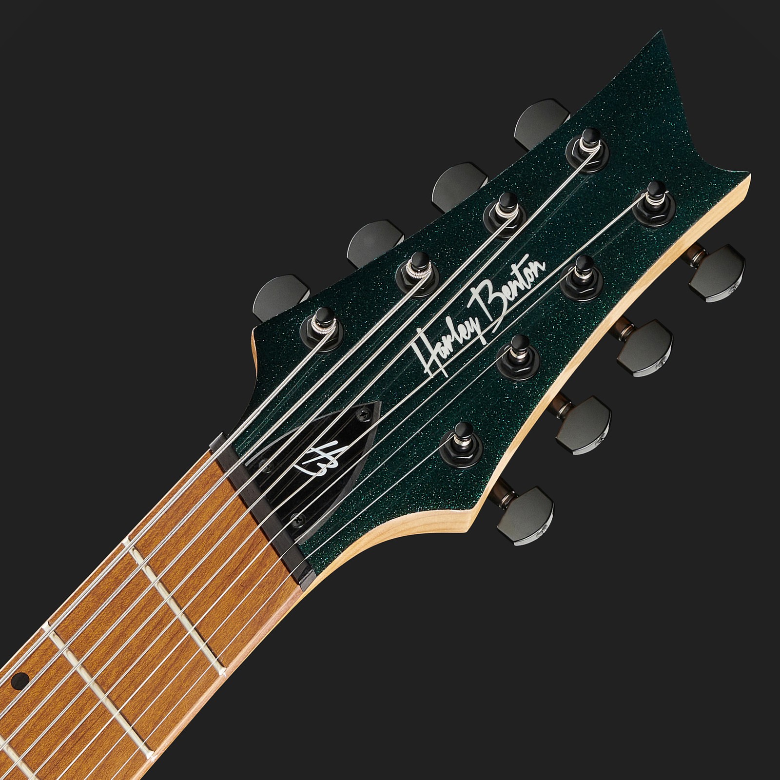 Kopfplatte mit 8 Mechaniken und gefächerten Bünden