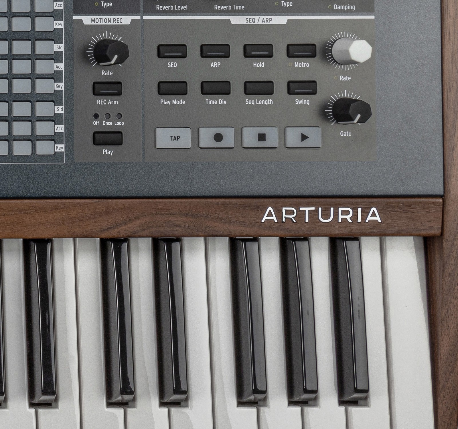 Modulation and pitch controls on the Arturia PolyBrute Controls and buttons on the Arturia PolyBrute analogue synthesizer