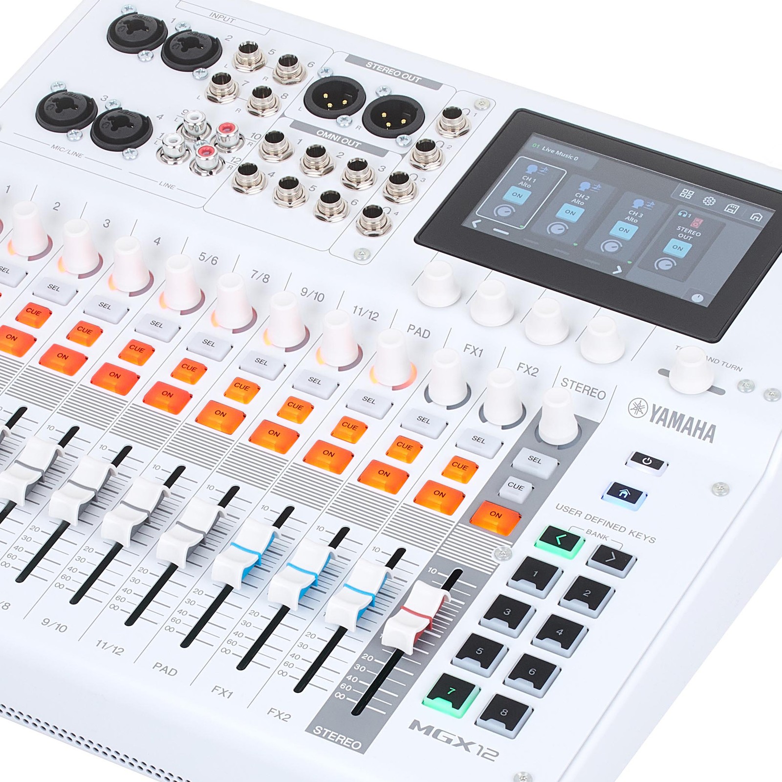 Controls on the Yamaha MGX12 White, digital mixer