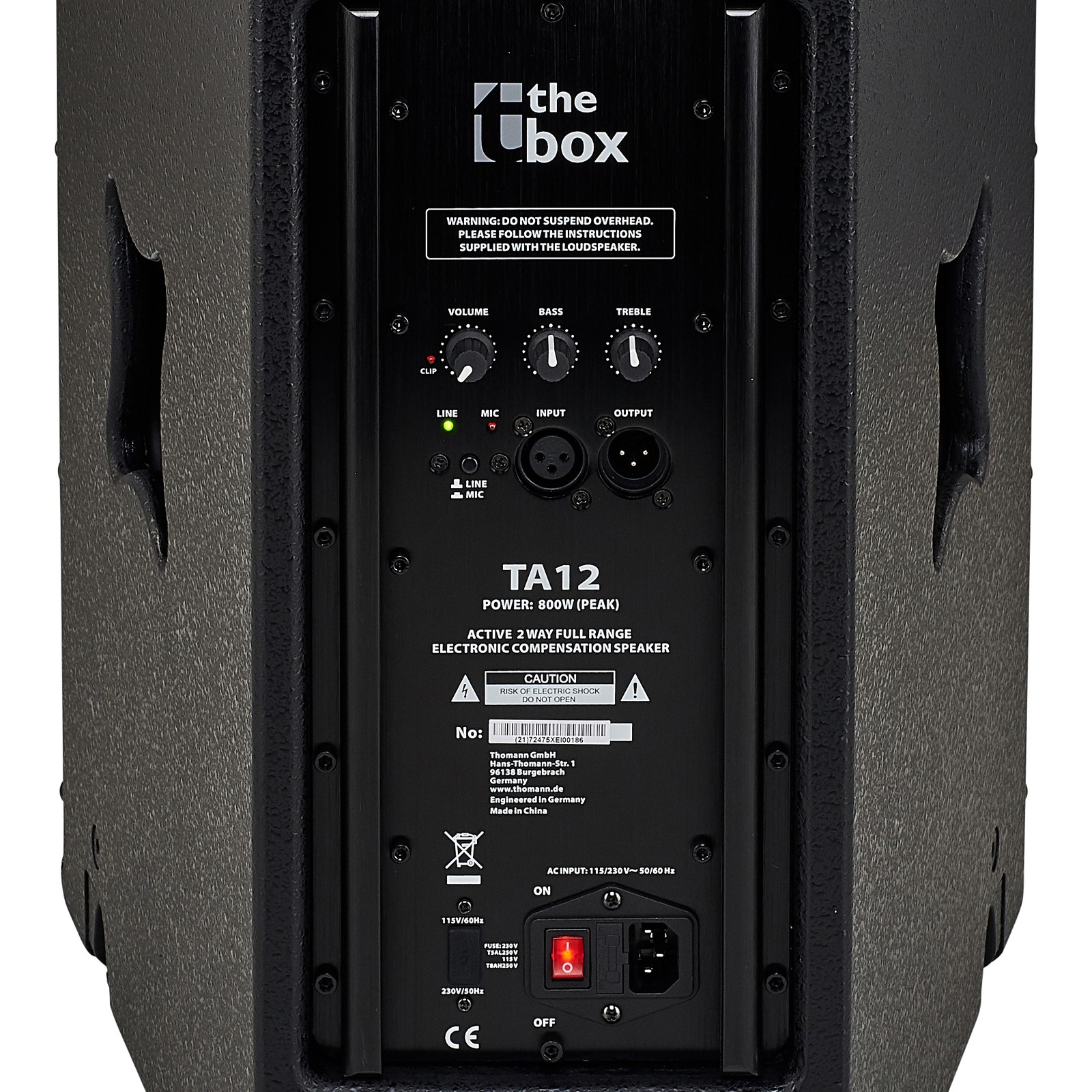 Anschlüsse und Regler am the box TA12 Aktiver Fullrangelautsprecher