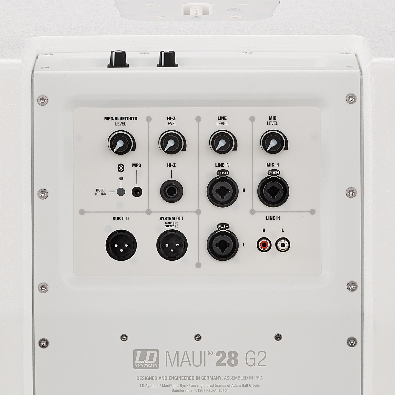 LD Systems Maui 28 G2 White Kompaktes Plug & Play-Säulensystem - Anschlüsse hinten