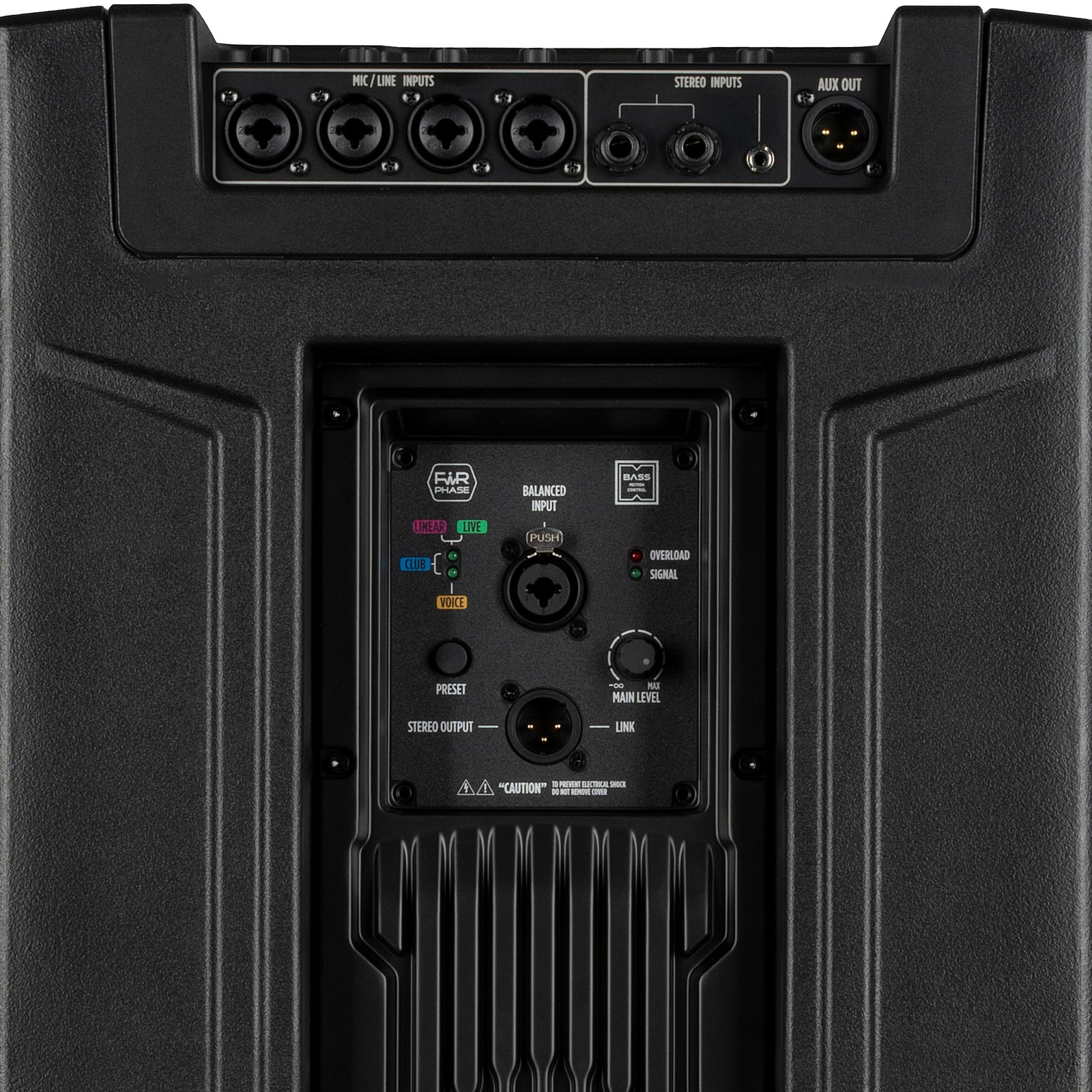 Bedienelemente und Anschlüsse des RCF EVOX JMIX9 Drei-Wege-Säulensystems