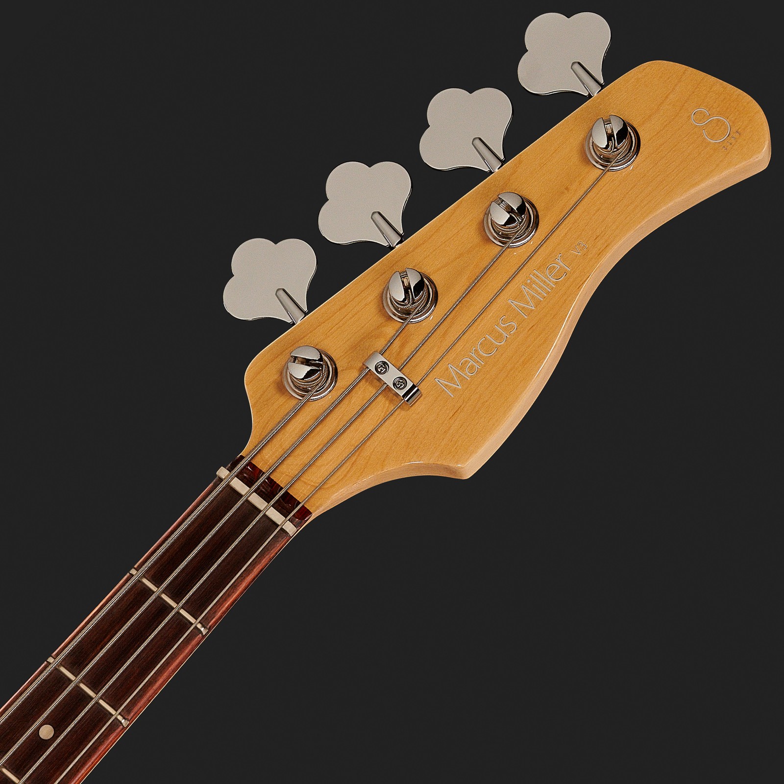 E-Bass Kopfplatte mit vier Mechaniken und Griffbrett mit Dot Inlays