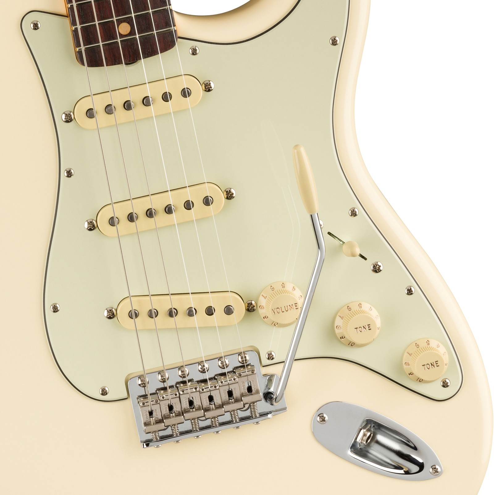 Fender E-Gitarre Stratocaster American Vintage II Olympic White Nahaufnahme Schlagbrett Tonabnehmer Tremolo
