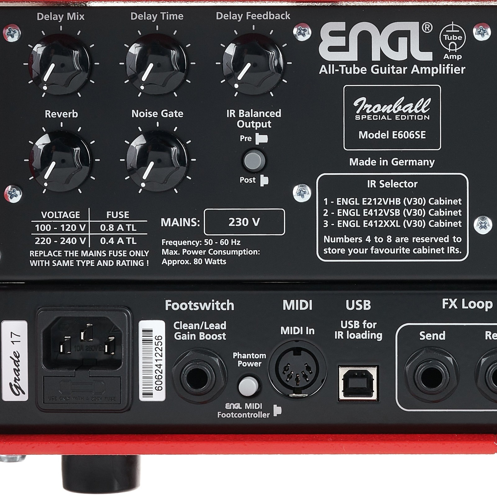 Rückseite des Engl 70th Anniversary E606 Ironball Head 20 SE Röhrentopteil für E-Gitarre
