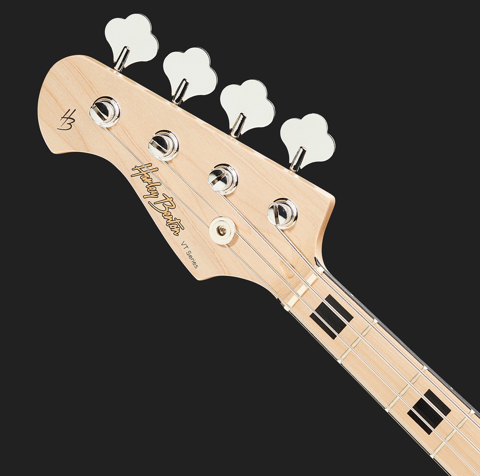 Harley Benton Bass Kopfplatte aus Ahorn mit Maple Griffbrett und schwarzen Block Inlays