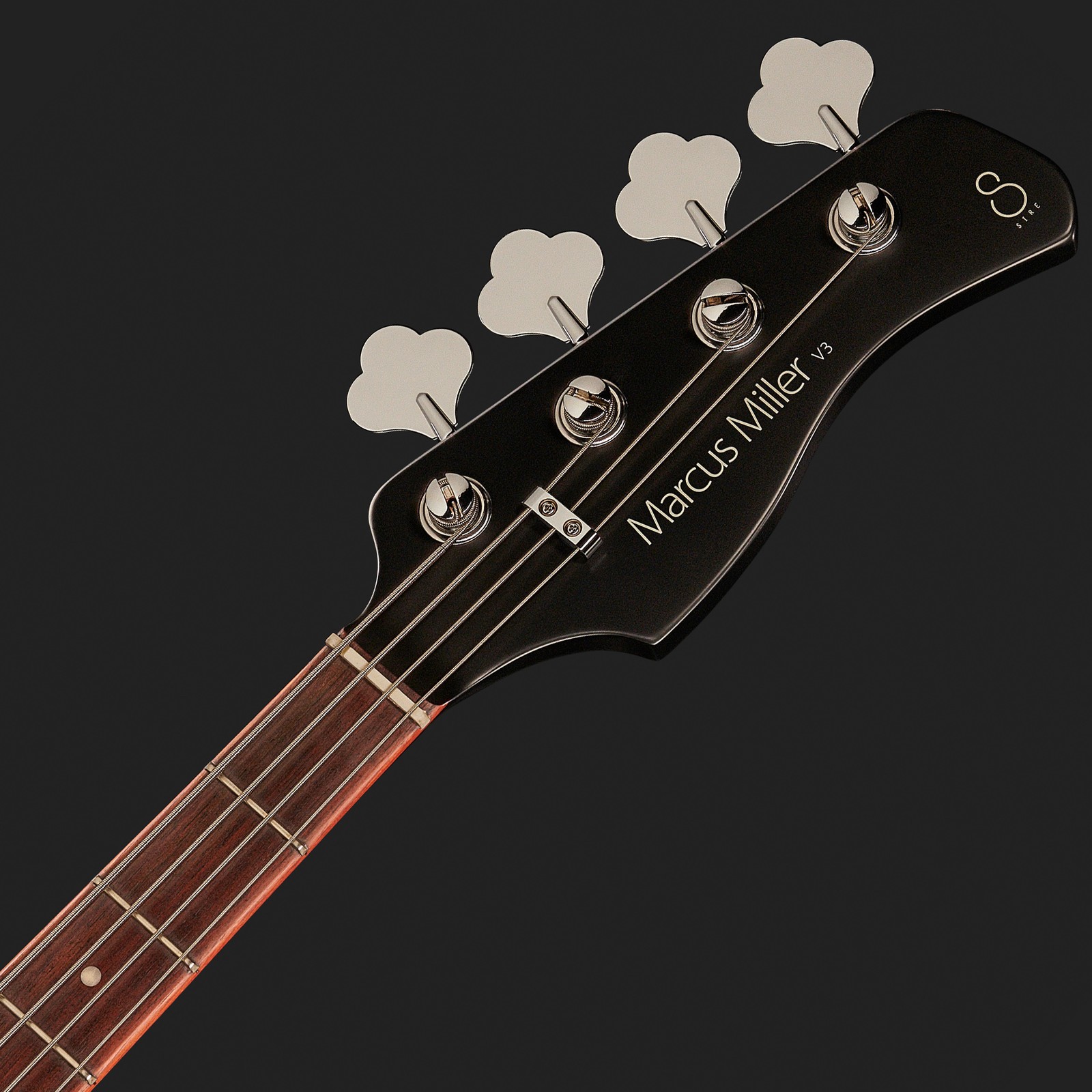 Schwarze E-Bass Kopfplatte mit vier Mechaniken