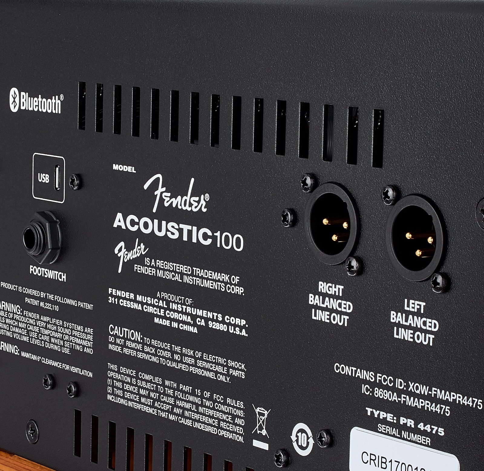 Detailed view of the Fender ACOUSTIC 100 combo for acoustic guitar