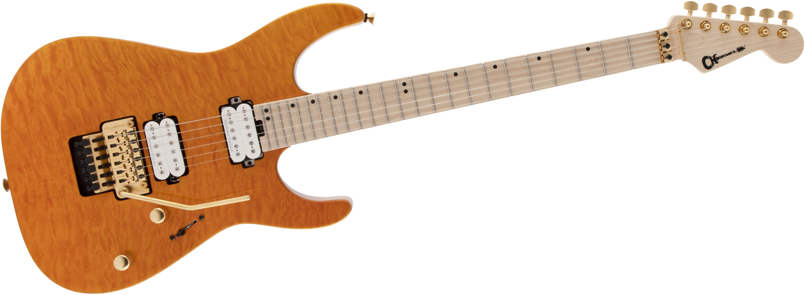 Orangene E-Gitarre Charvel Pro-Mod DK24 HH FR Dark Amber Frontansicht