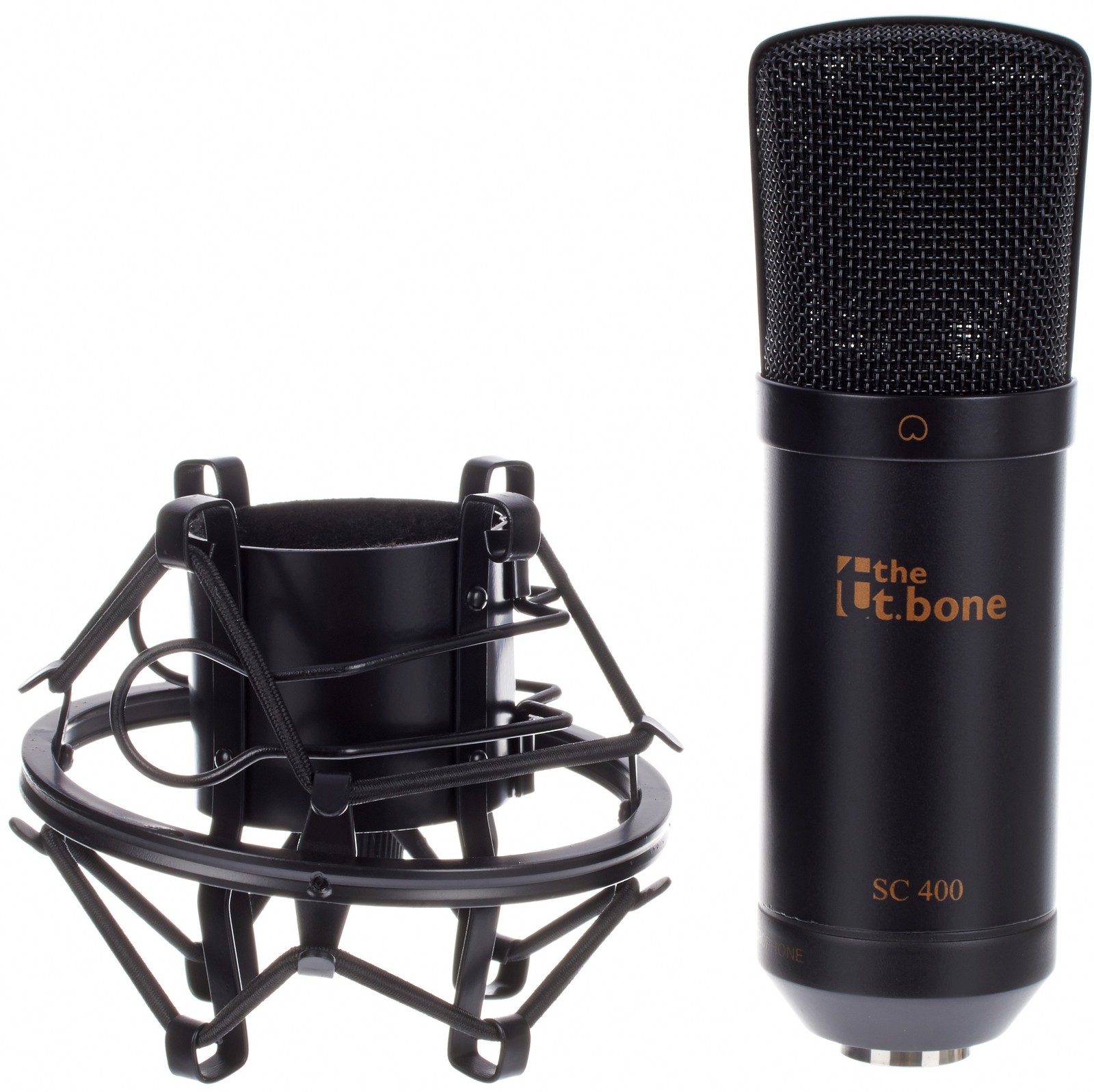 the t.bone SC 400 large diaphragm condenser microphone with microphone shock mount