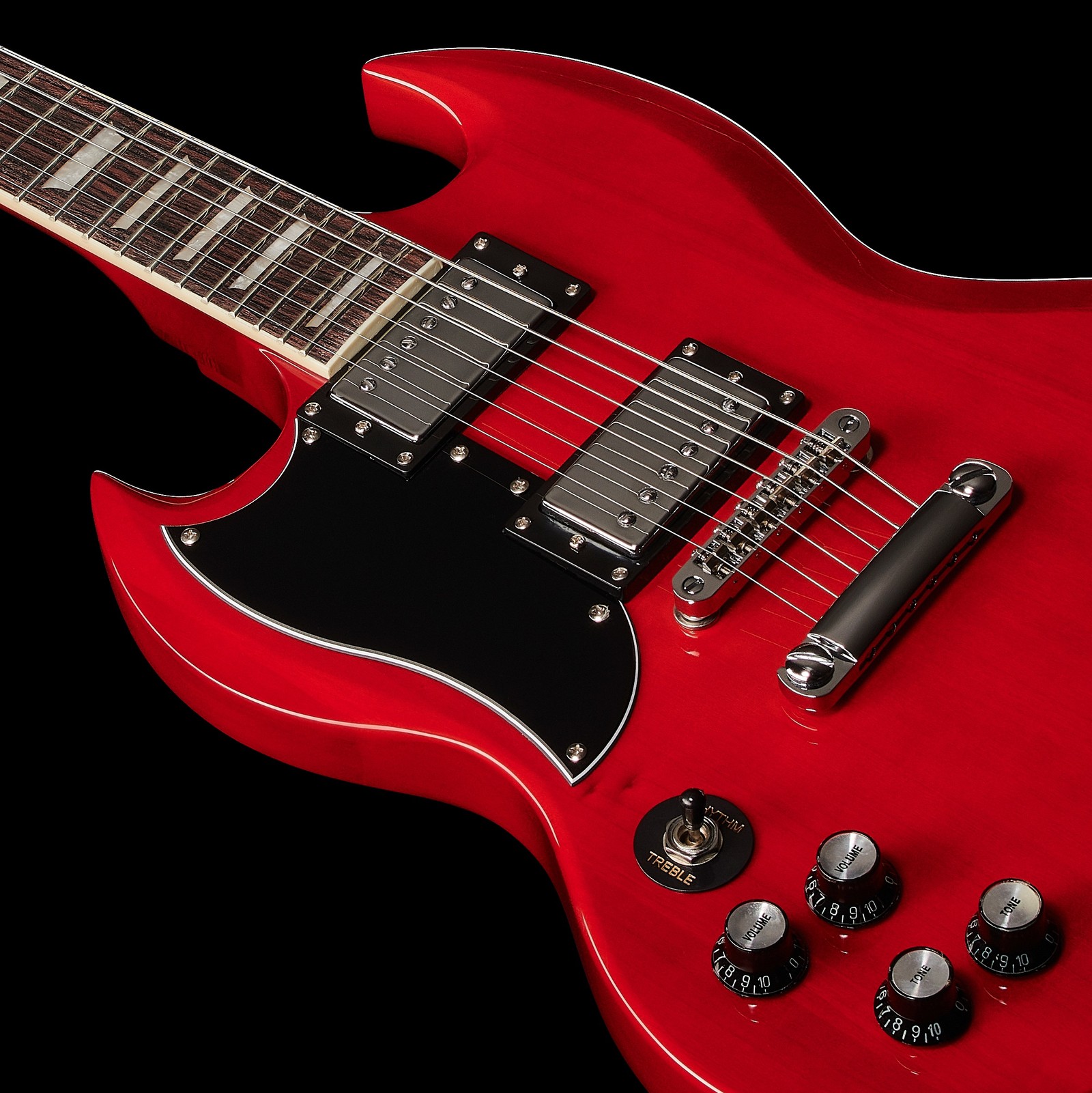 Harley Benton DC-580LH Cherry Korpus Schrägansicht