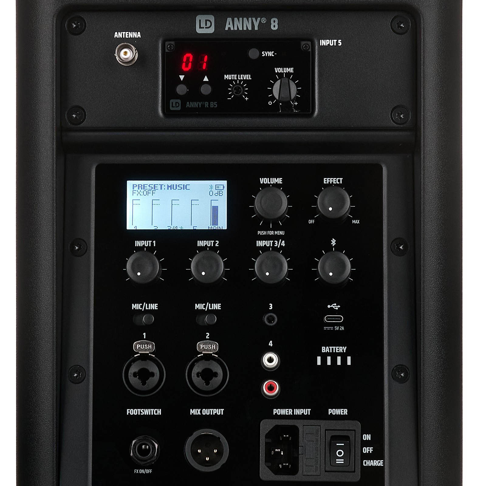 Bedienelemente des LD Systems ANNY 8 BPH B5 Bluetooth-Lautsprechers