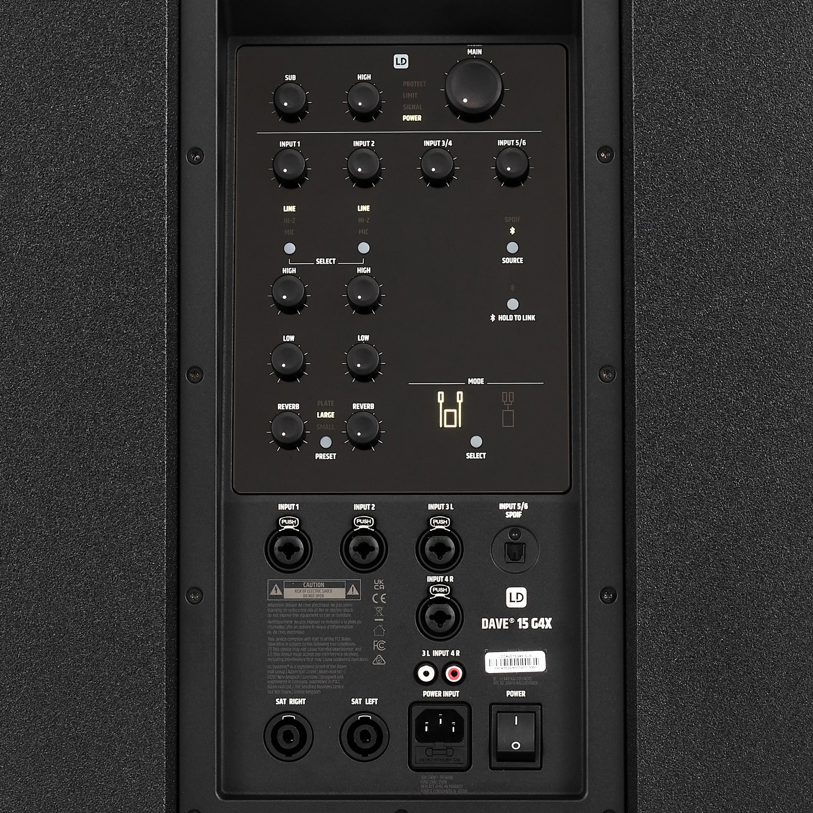 LD Systems Dave 15 G4X rear control panel