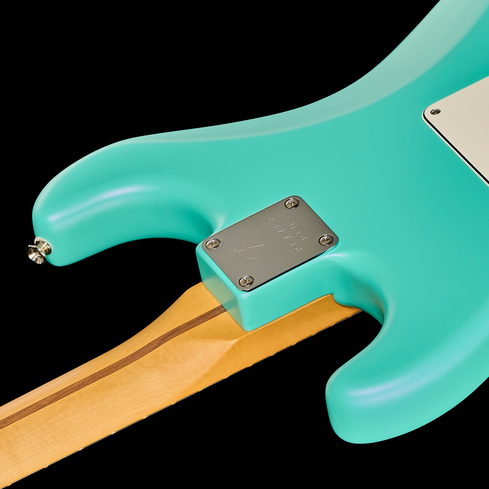 Kurpusrückseite der Fender Exclusive Ens Strat MN STN SFG mit matter Seafoam Green Lackierung