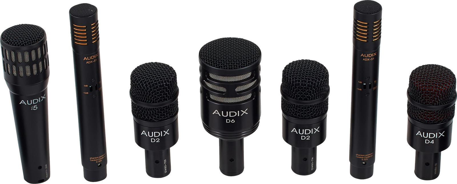 Übersicht aller enthaltener Mikrofone des Audix DP7 Drumkoffers