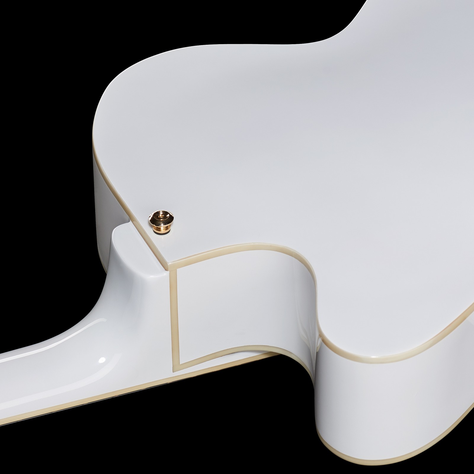 Weiße vollakustische E-Gitarre Harley Benton BigTone White Vintage Series mit Cutaway Ansicht vom geleimten Hals