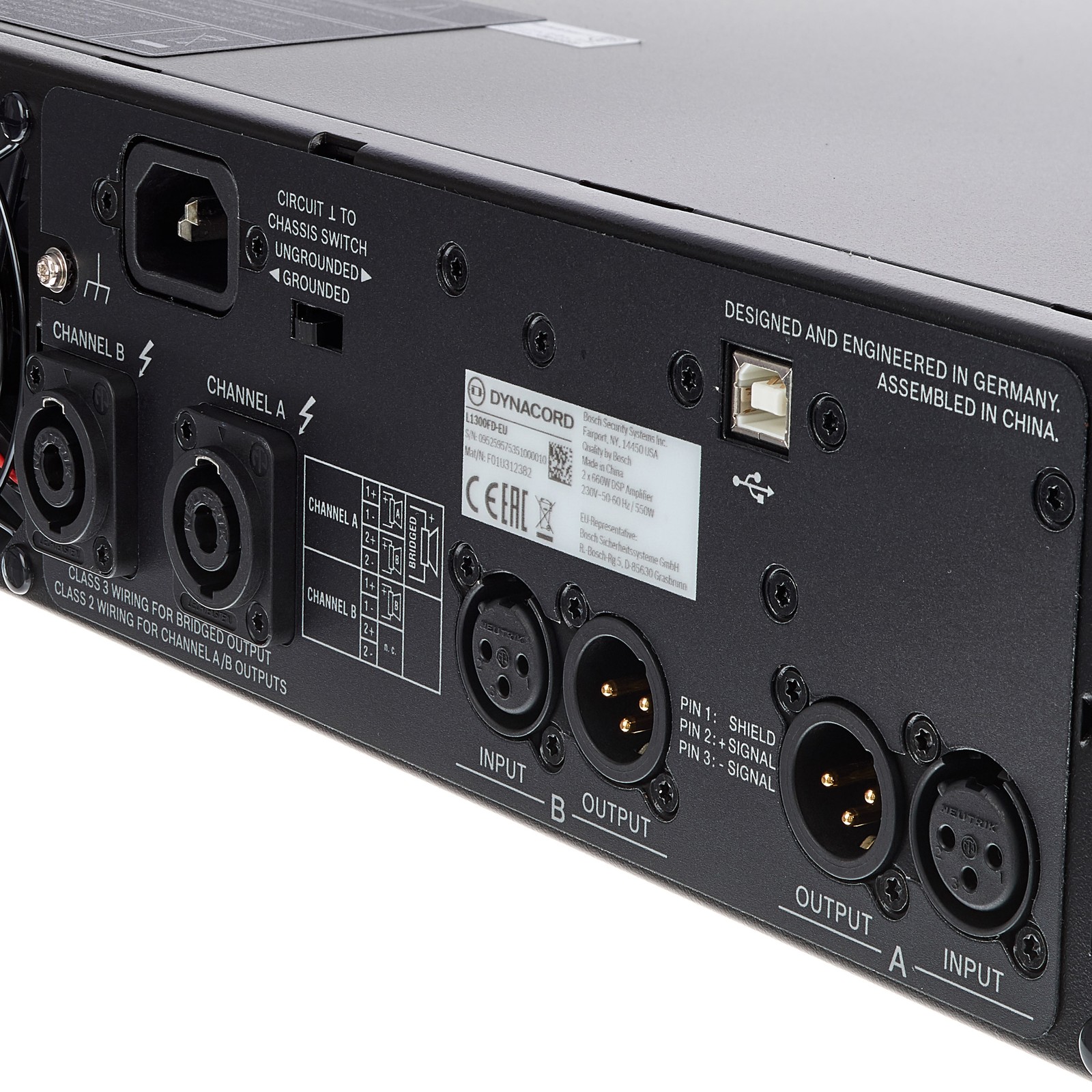 Anschlüsse des Dynacord L1300FD DSP, Live-Performance-DSP-Verstärker