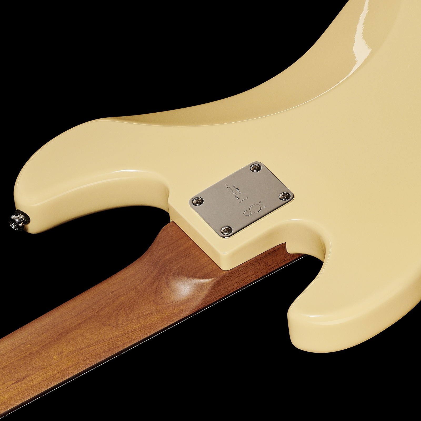 Geschraubter Roasted Maple Hals auf der Rückseite des Marcus Miller P5R Alder-5 VWH