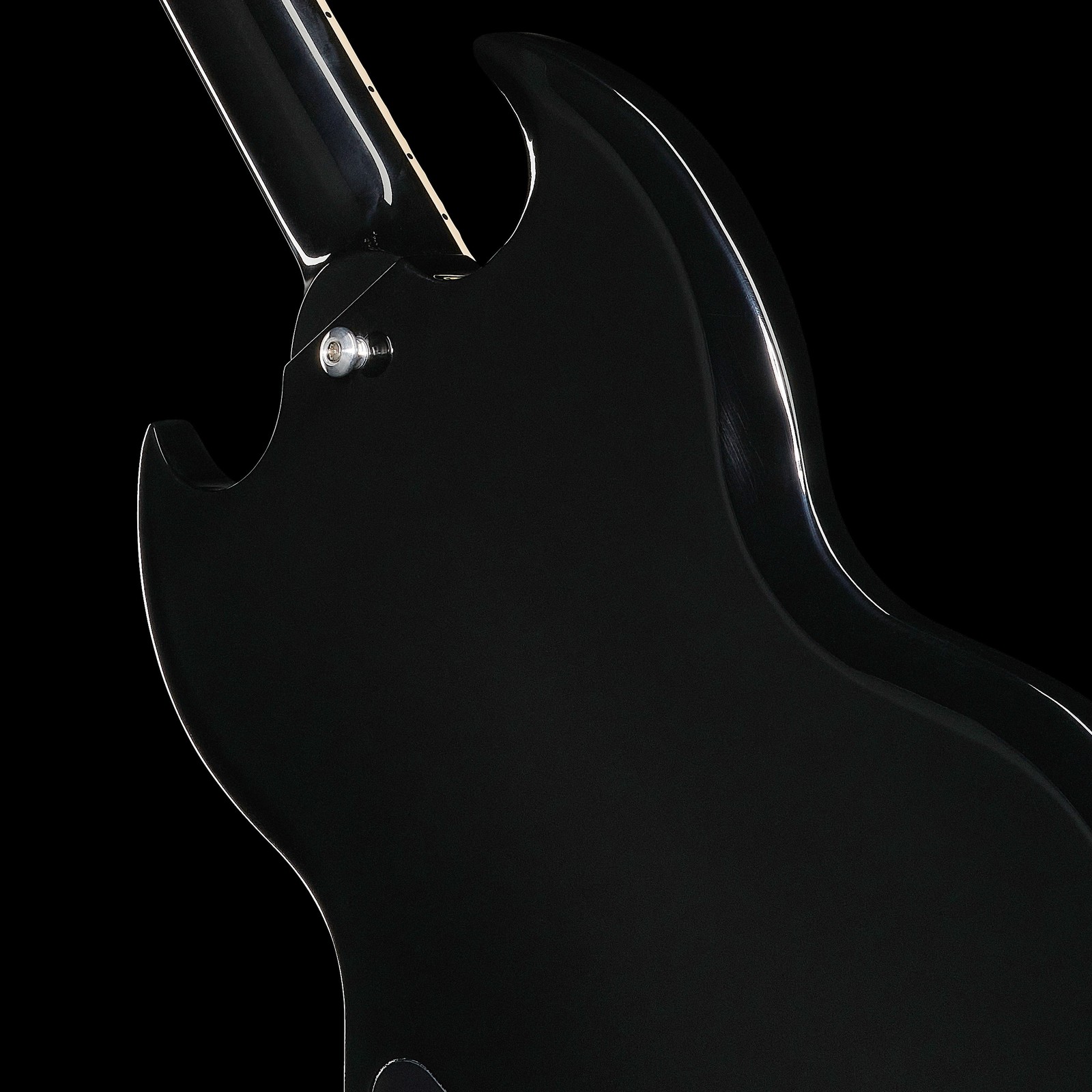Gurtpin am Halsfuß auf der Rückseite der Gibson SG Special Ebony