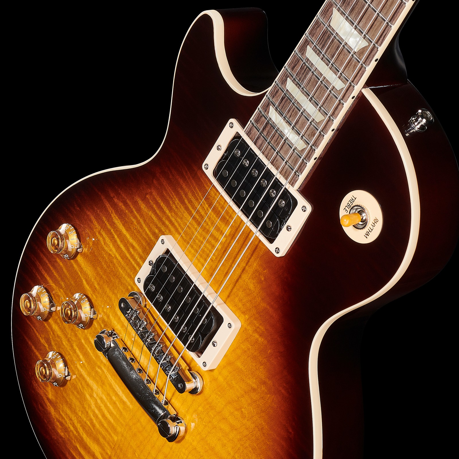 Riegelahorn Decke auf der Gibson Les Paul Slash Standard im November Burst Finish Linkshänder-Modell
