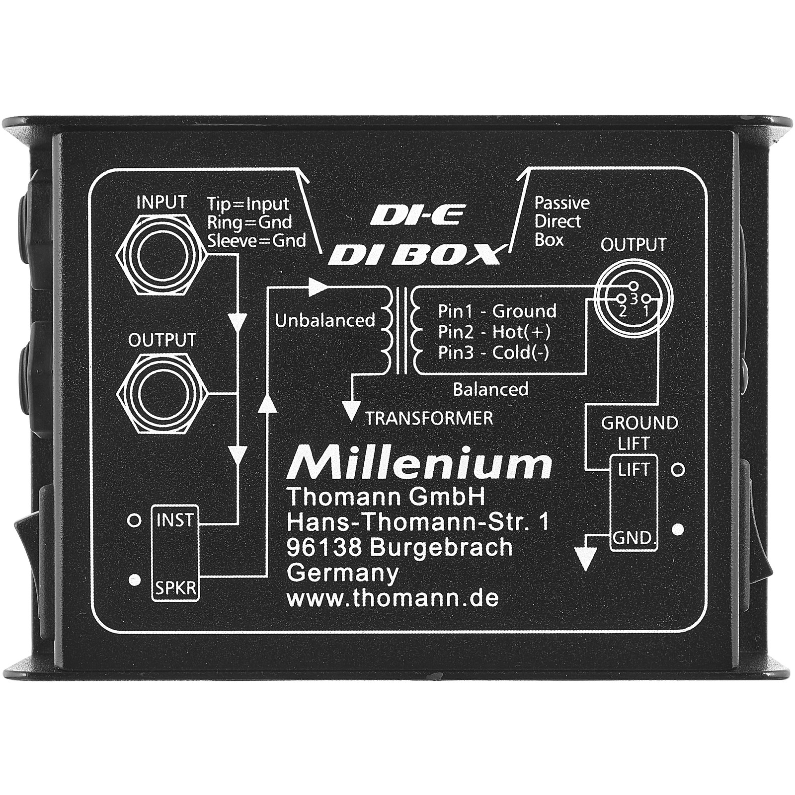 Gehäuseoberseite der Millenium DI-E DI-Box
