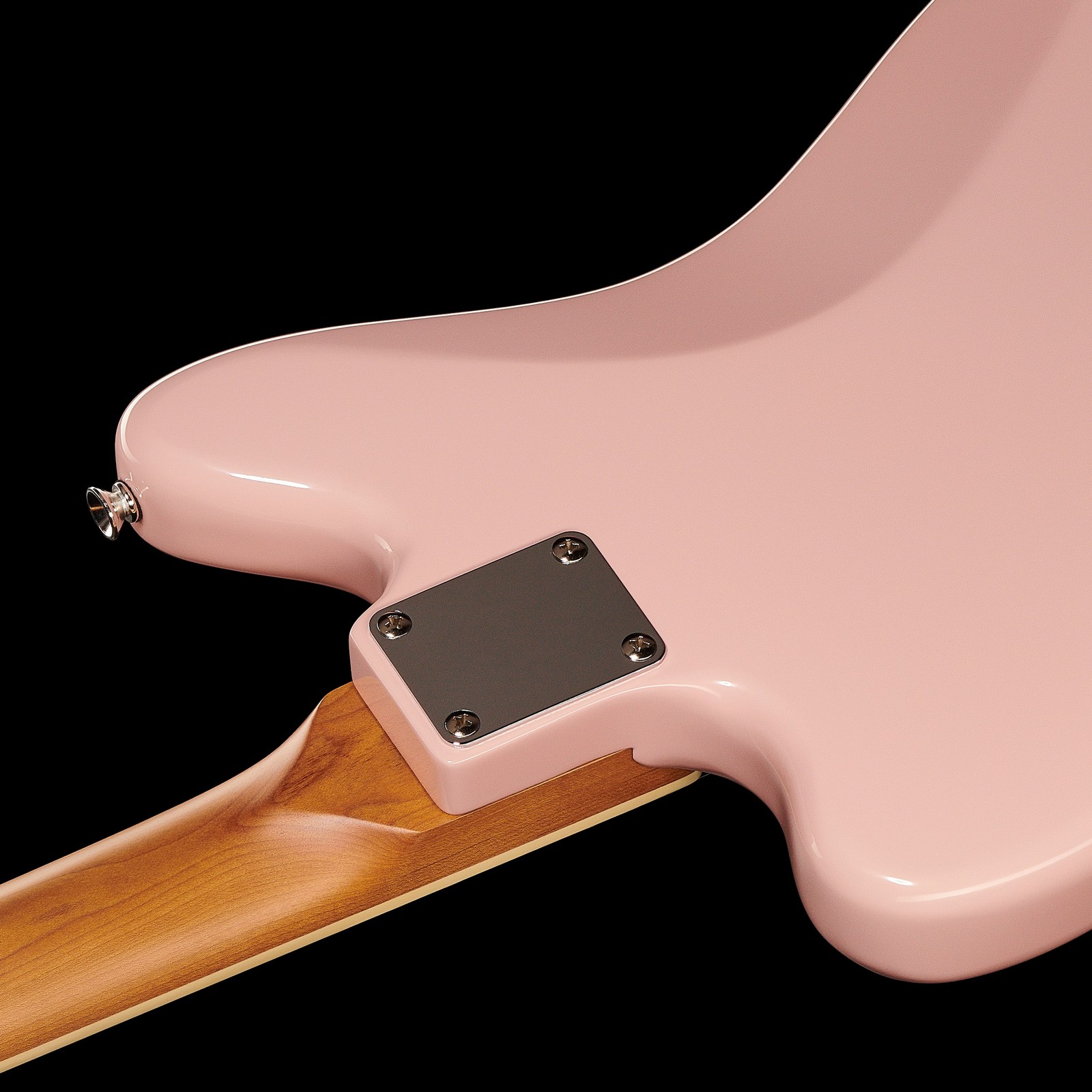 bolt-on roasted maple neck on the back of the Harley Benton JA-60CC Shell Pink
