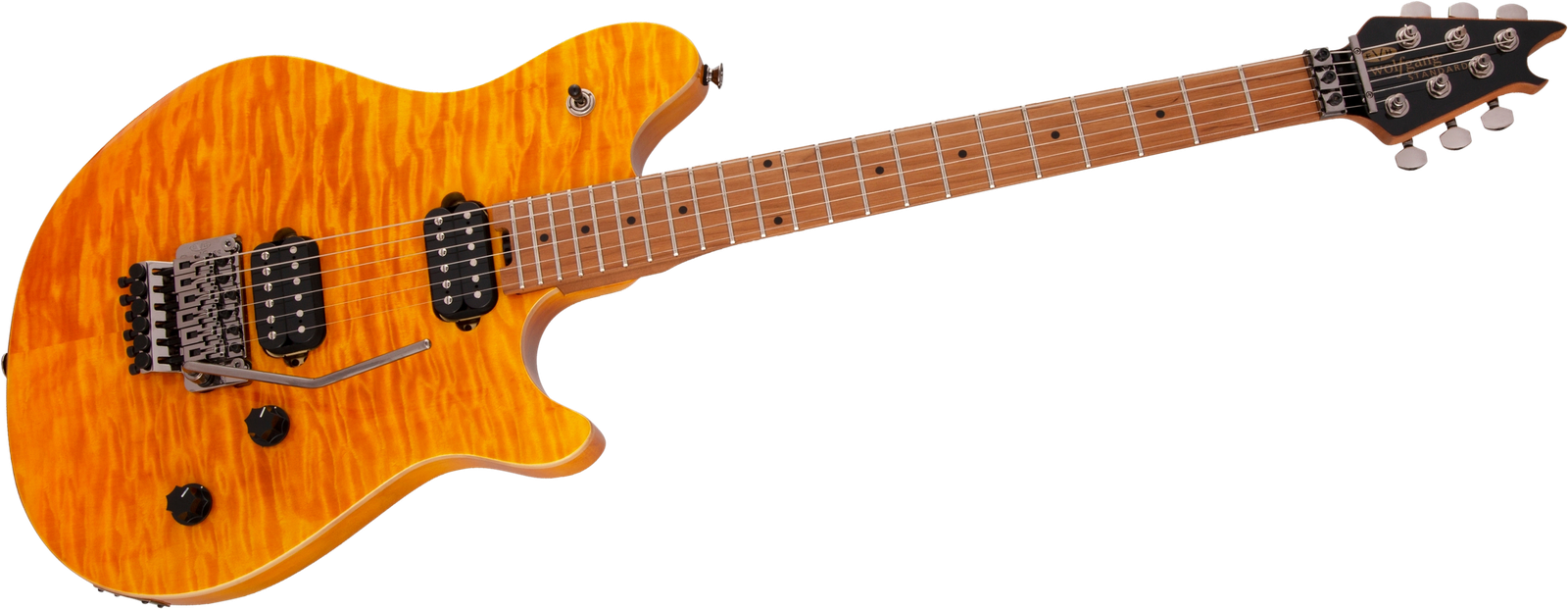Orangene E-Gitarre Evh Wolfgang WG Std QM TA Frontansicht