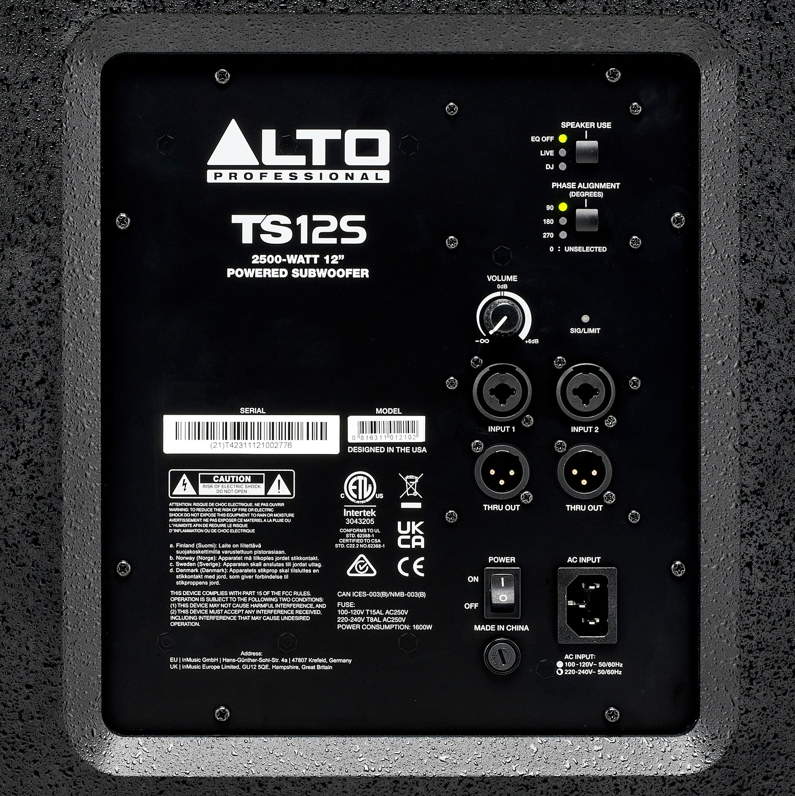 Alto TS 12S Subwoofer, Rückseite