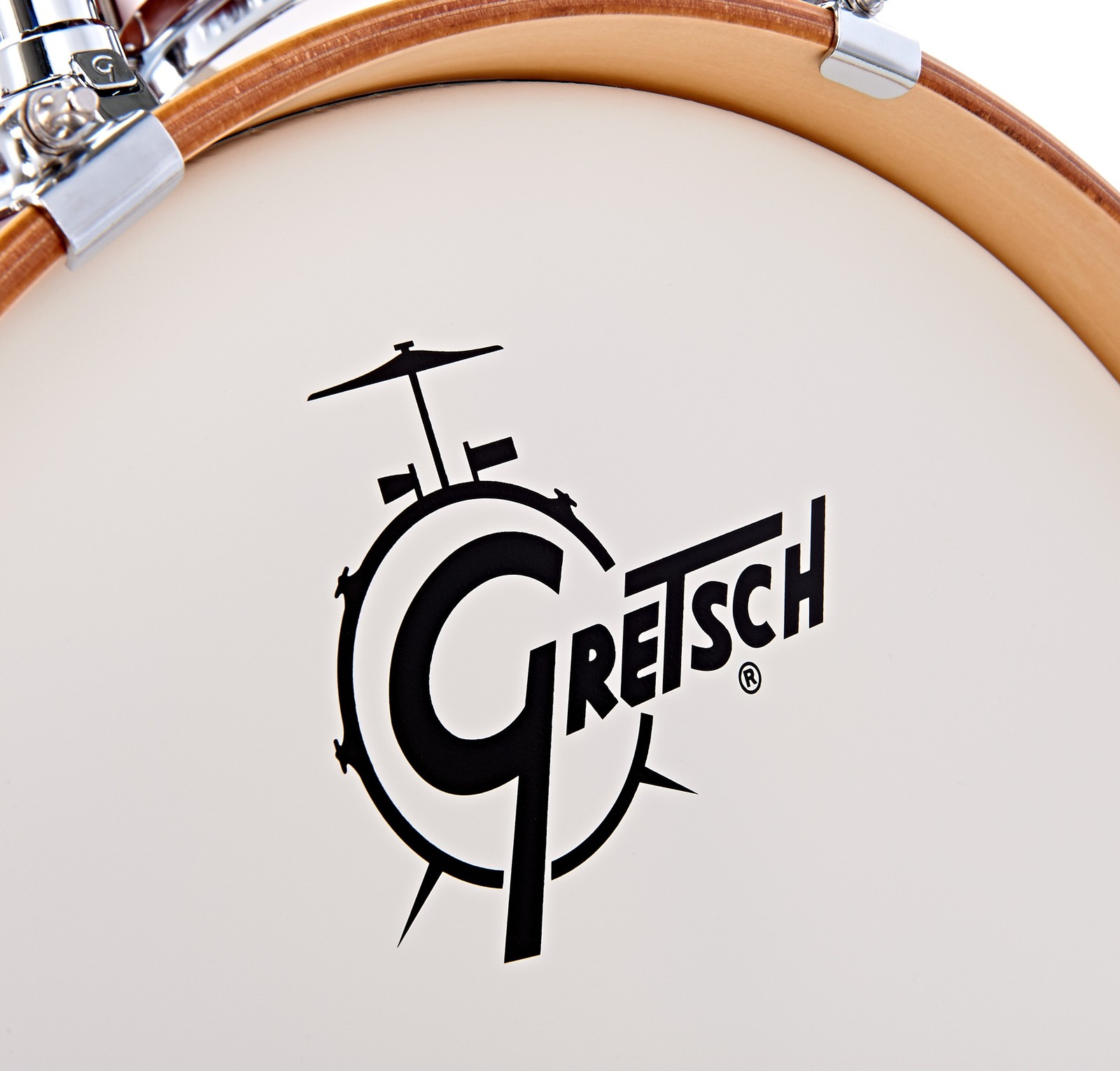 Weißes Bassdrumfell mit Gretsch-Logo