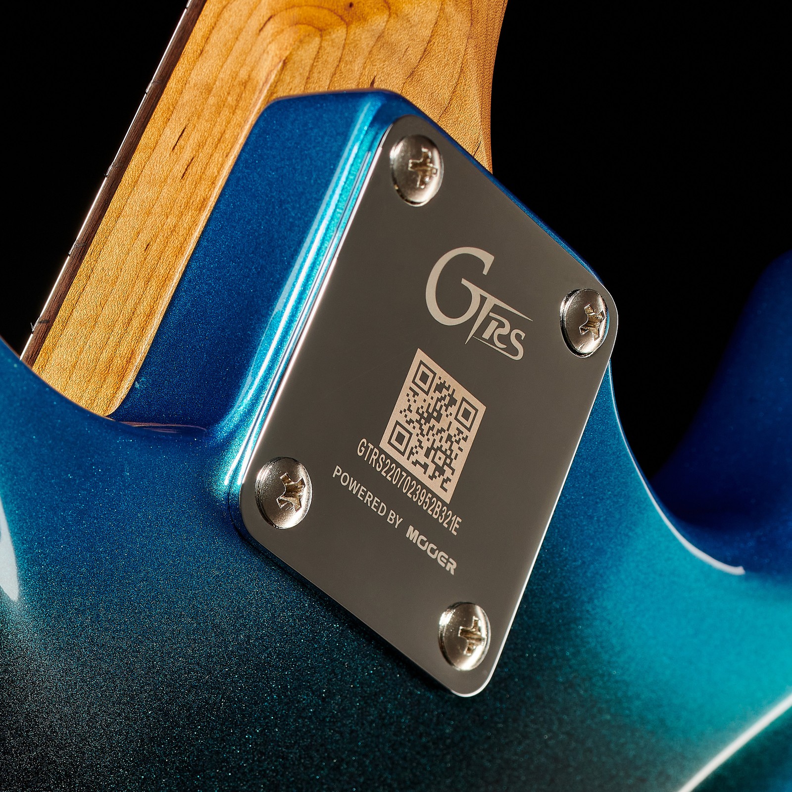 GTRS logo on the neck plate of the Mooer GTRS Guitars Intelligent Professional 800 DN