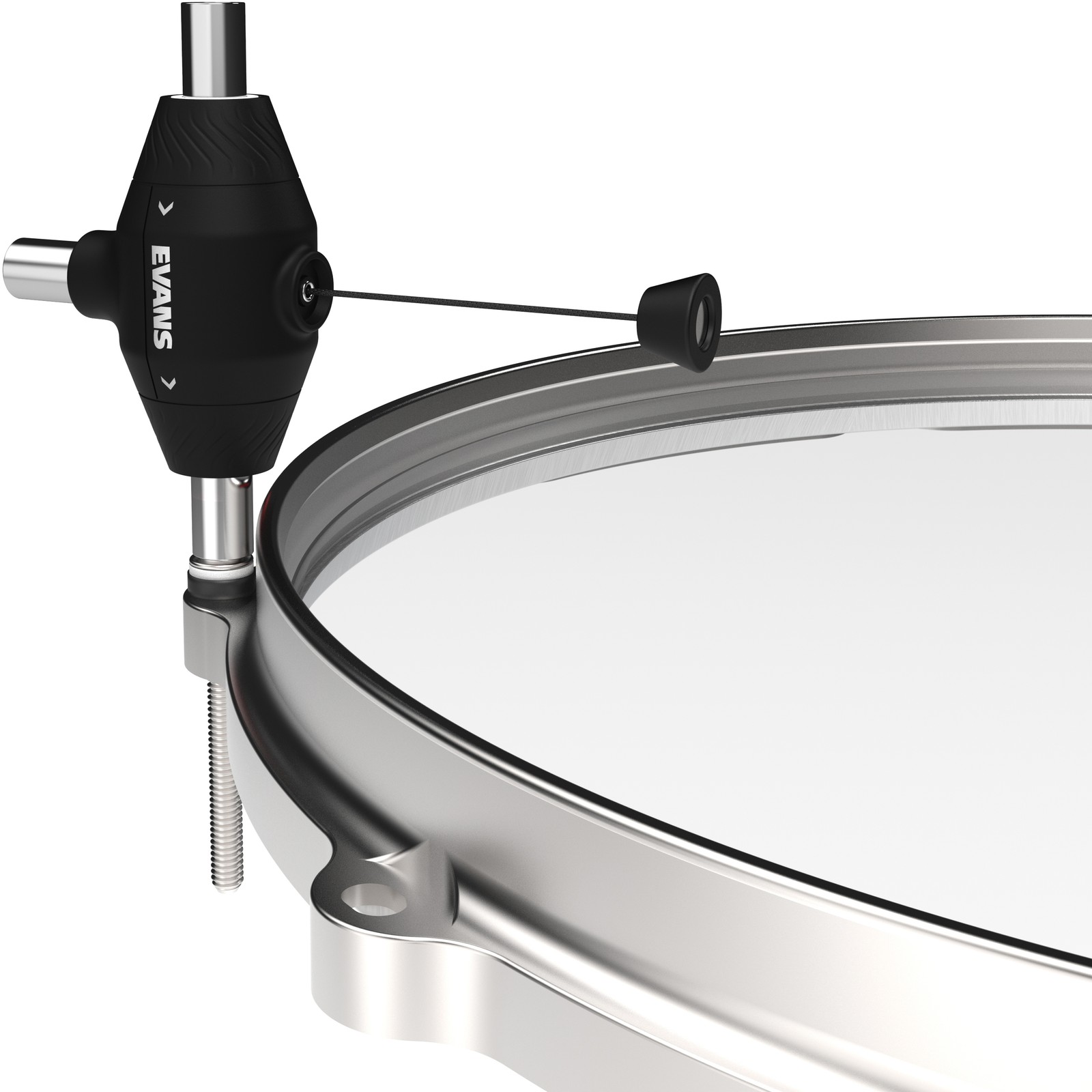 Evans DAPCK Drum Key auf dem Spannreifen einer Trommel