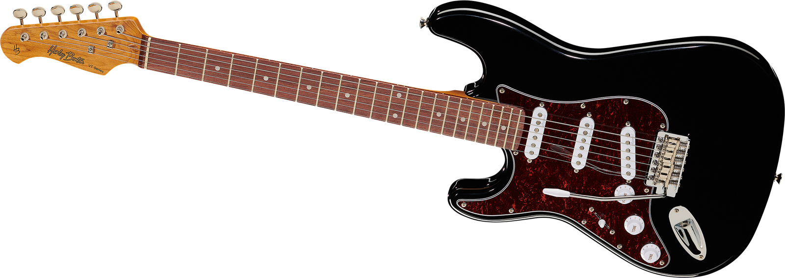 Frontansicht der E-Gitarre Harley Benton ST-62LH BK Vintage Series