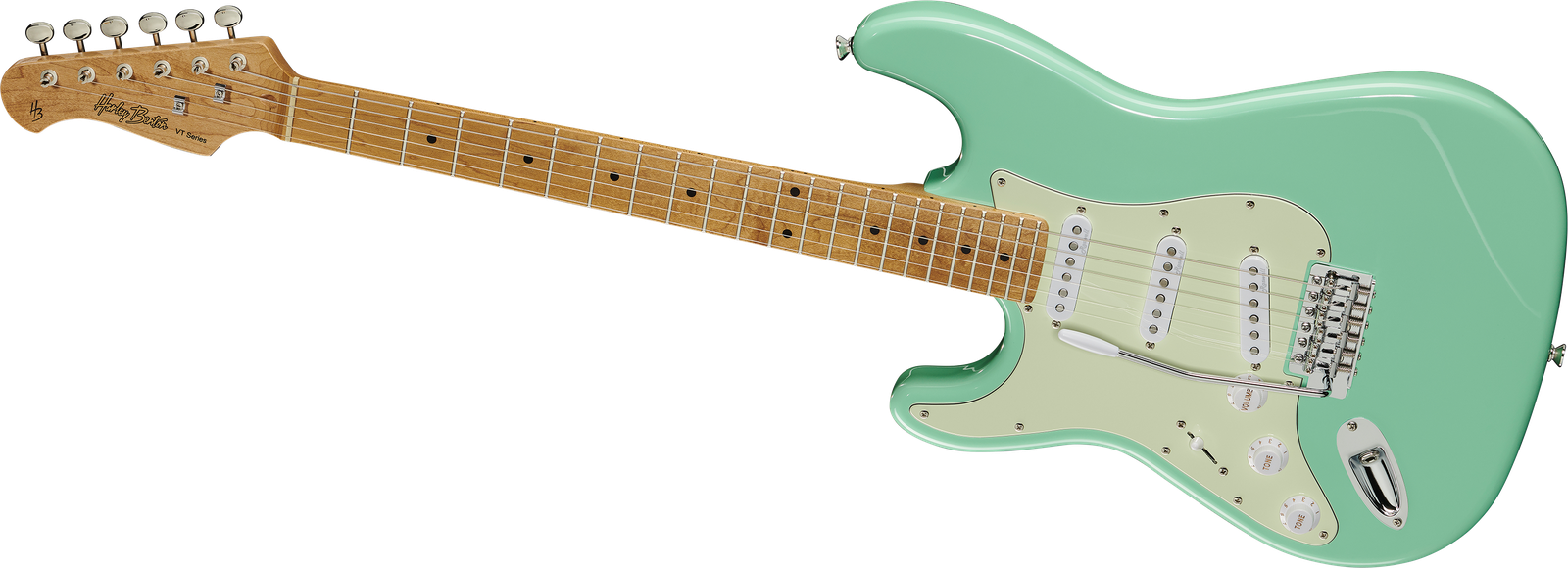 Frontansicht Linkshänder E-Gitarre Harley Benton ST-62CC MN LH Seafoam Green