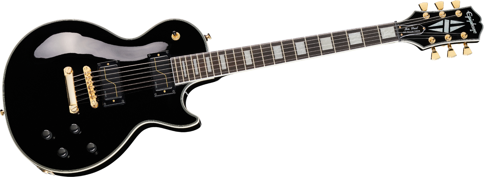 Frontansicht der schwarzen E-Gitarre Epiphone Matt Heafy LP Custom Origins Ebony