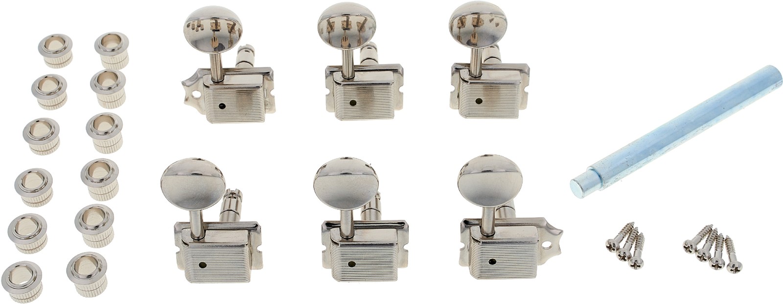 Mechaniken Gotoh SD91-05M MG Locking 6L N mit Zubehör in Form von Schrauben und Einpresshülsen sowie Werkzeug