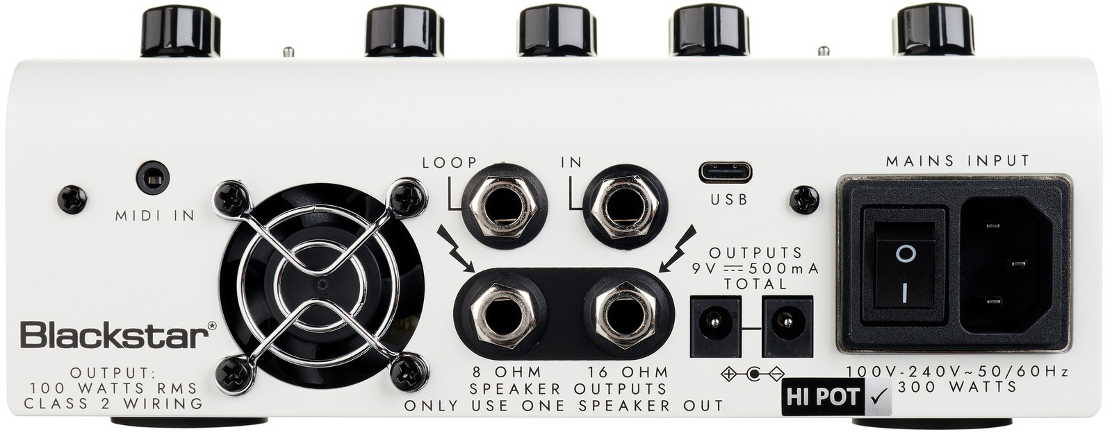 Anschlüsse und Lüfter auf der Rückseite des Blackstar Dept. 10 Amped 1