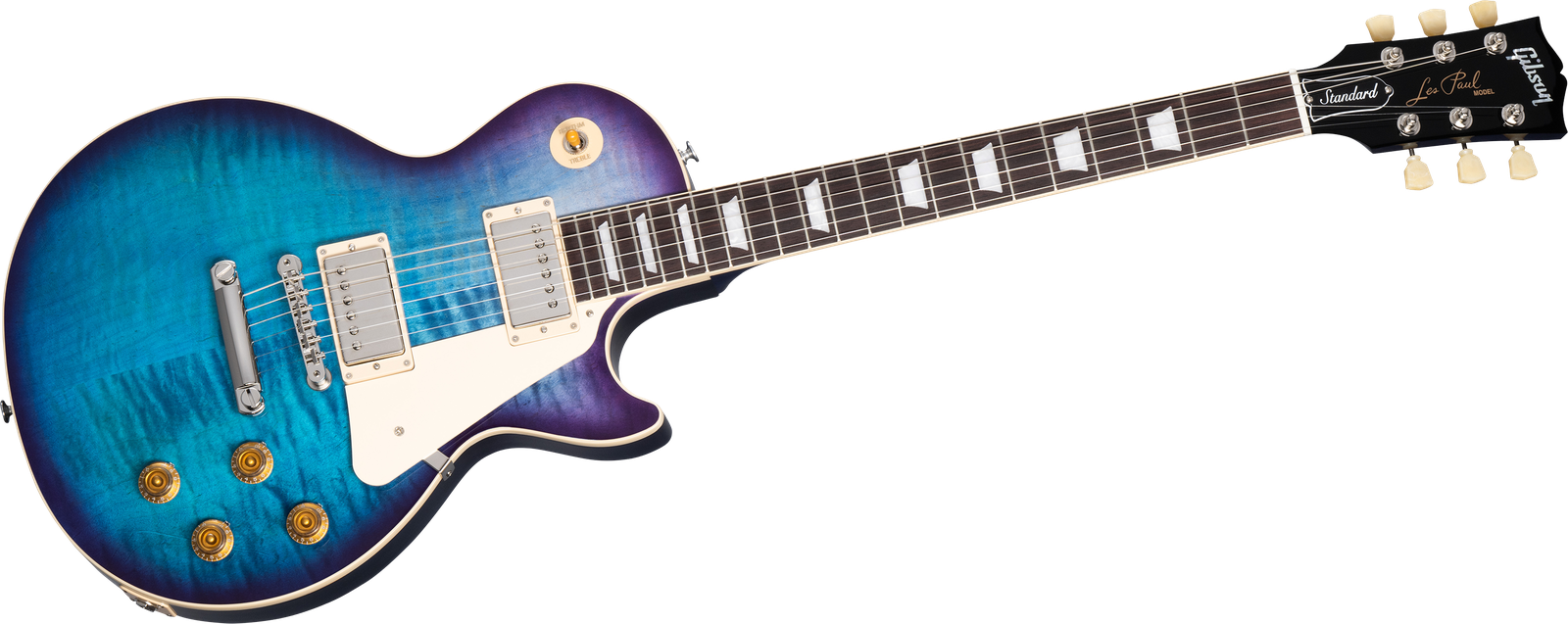 Blaue Sunburst E-Gitarre Gibson Les Paul Standard 50s Transparent Blueberry Burst von vorne
