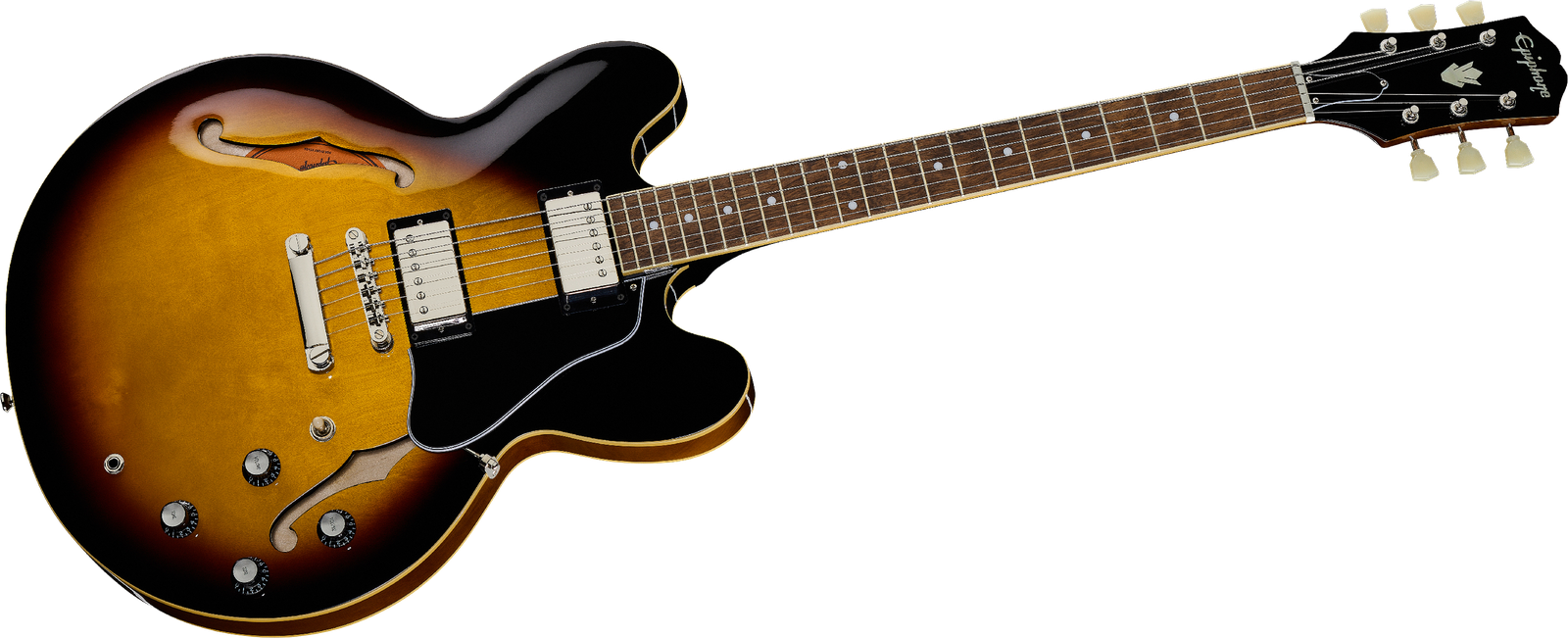 Frontansicht der Semiakustik E-Gitarre Epiphone ES-335 Vintage Sunburst