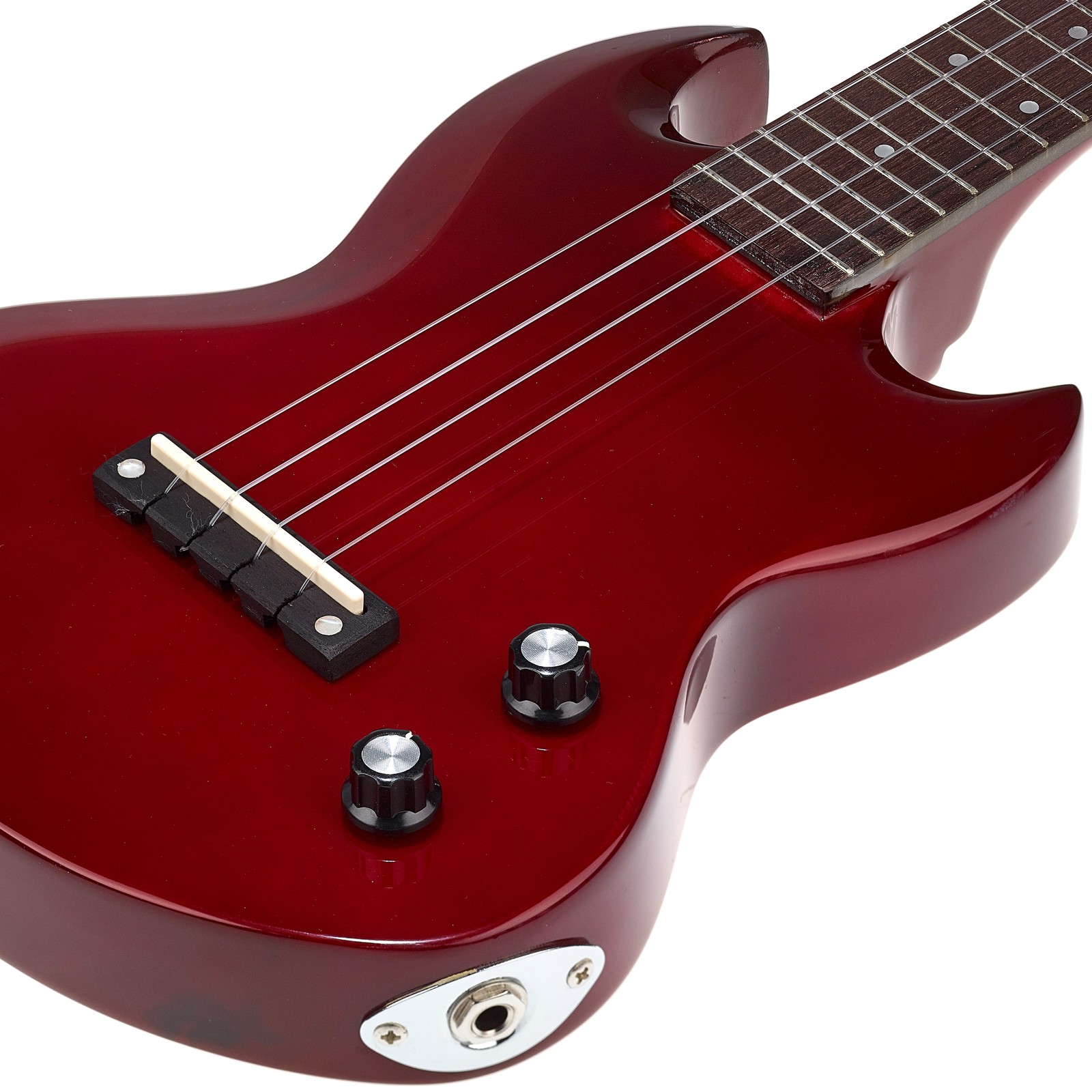 Roter massiver Korpus der Harley Benton DC-Ukulele CH