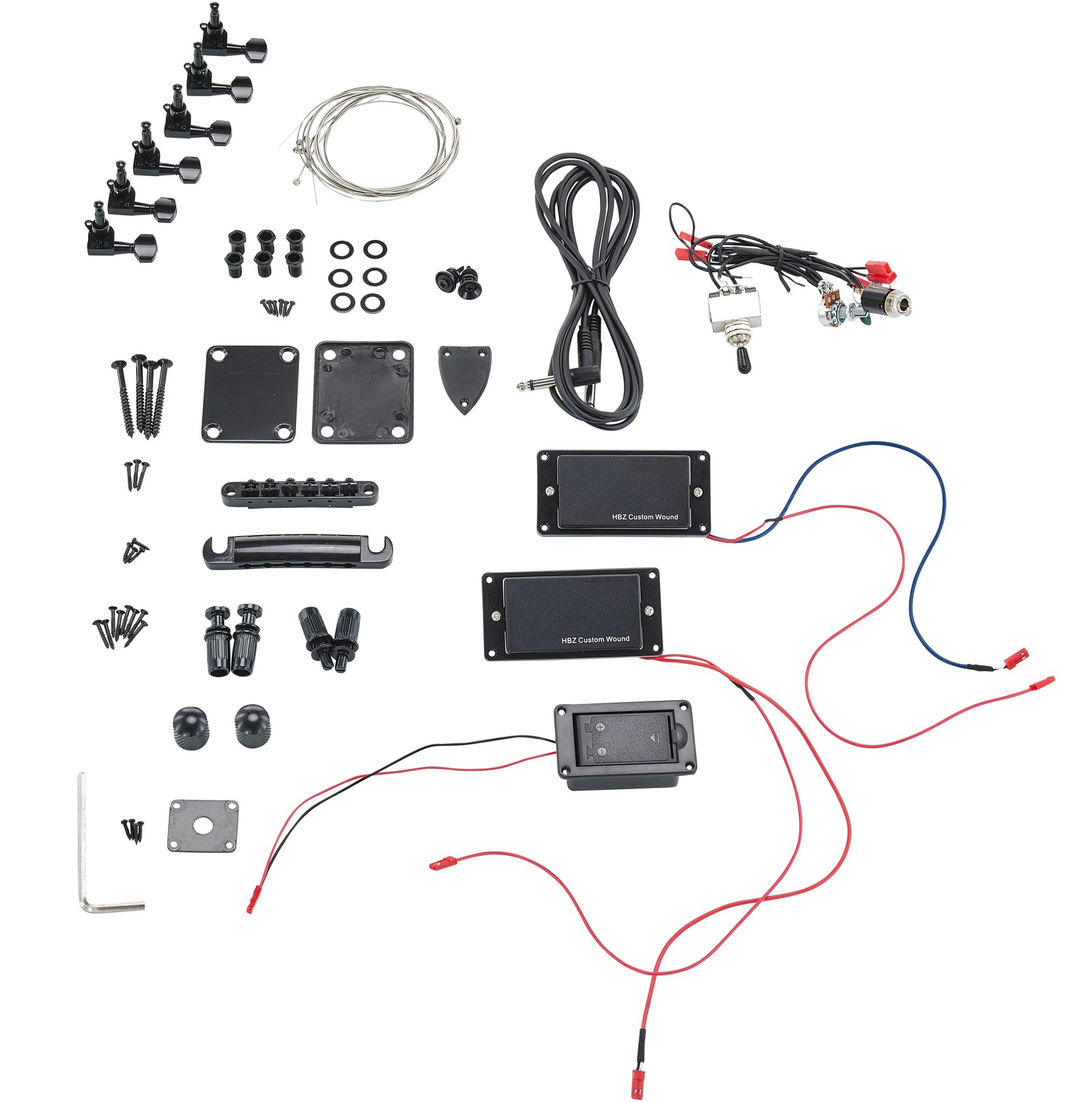 Set für E-Gitarre mit Hardware, Tonabnehmer, Saiten und Werkzeug